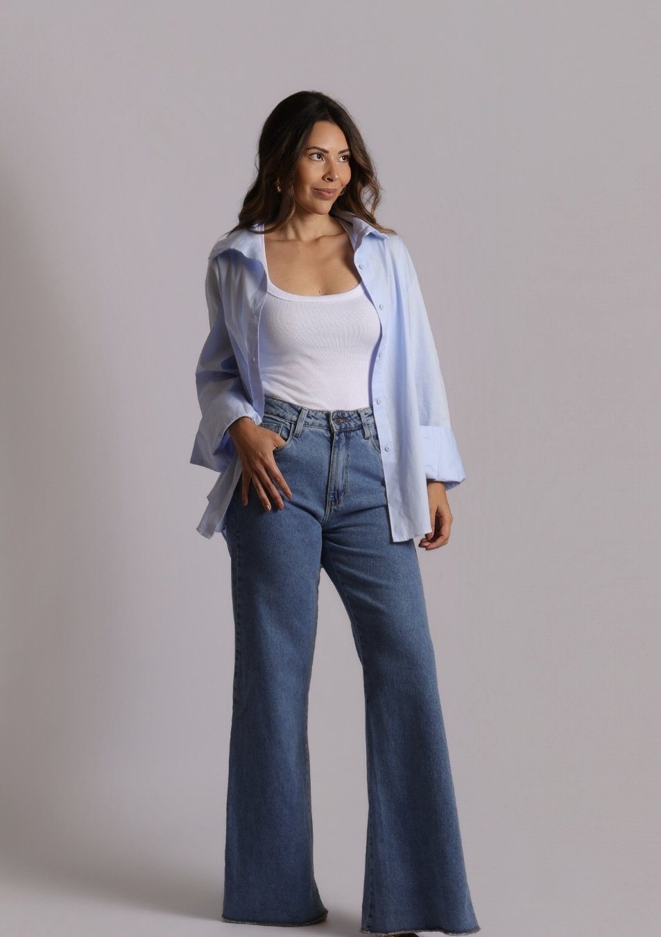 Camisa gola altiva — azul
