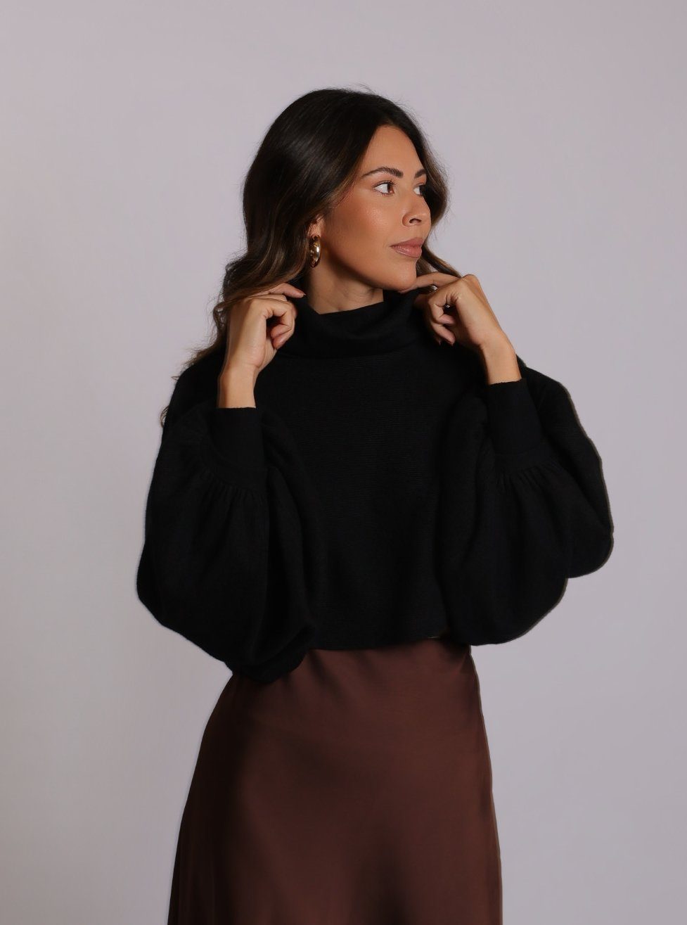 Blusa tricô gola Eva — preto