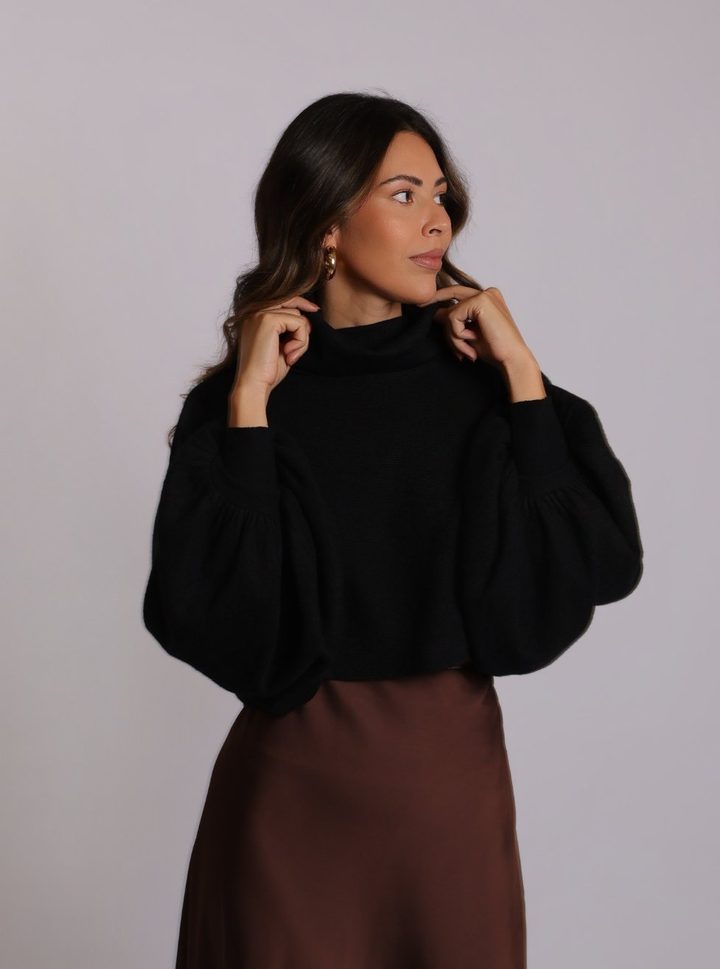 Blusa tricô gola Eva · Preto