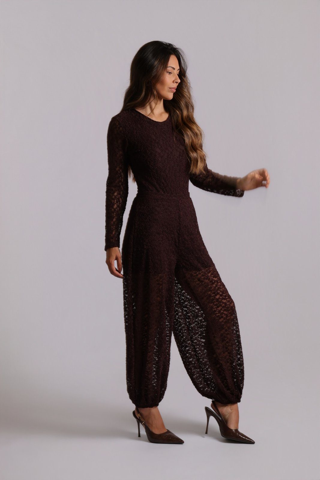 Body de renda Jasmine — marrom