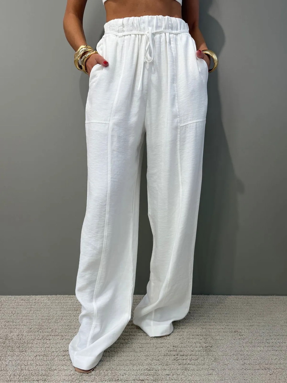 Calça Pantalona Luíza off white — Calça Malê