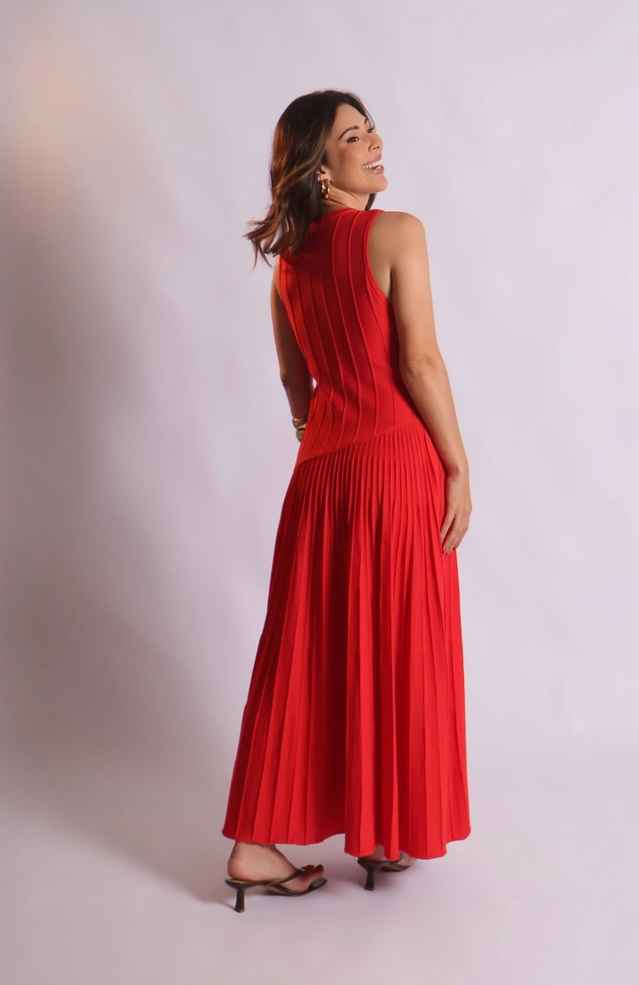 Vestido tricô midi Laís · Vermelho Vermelho — Vestidos Malê