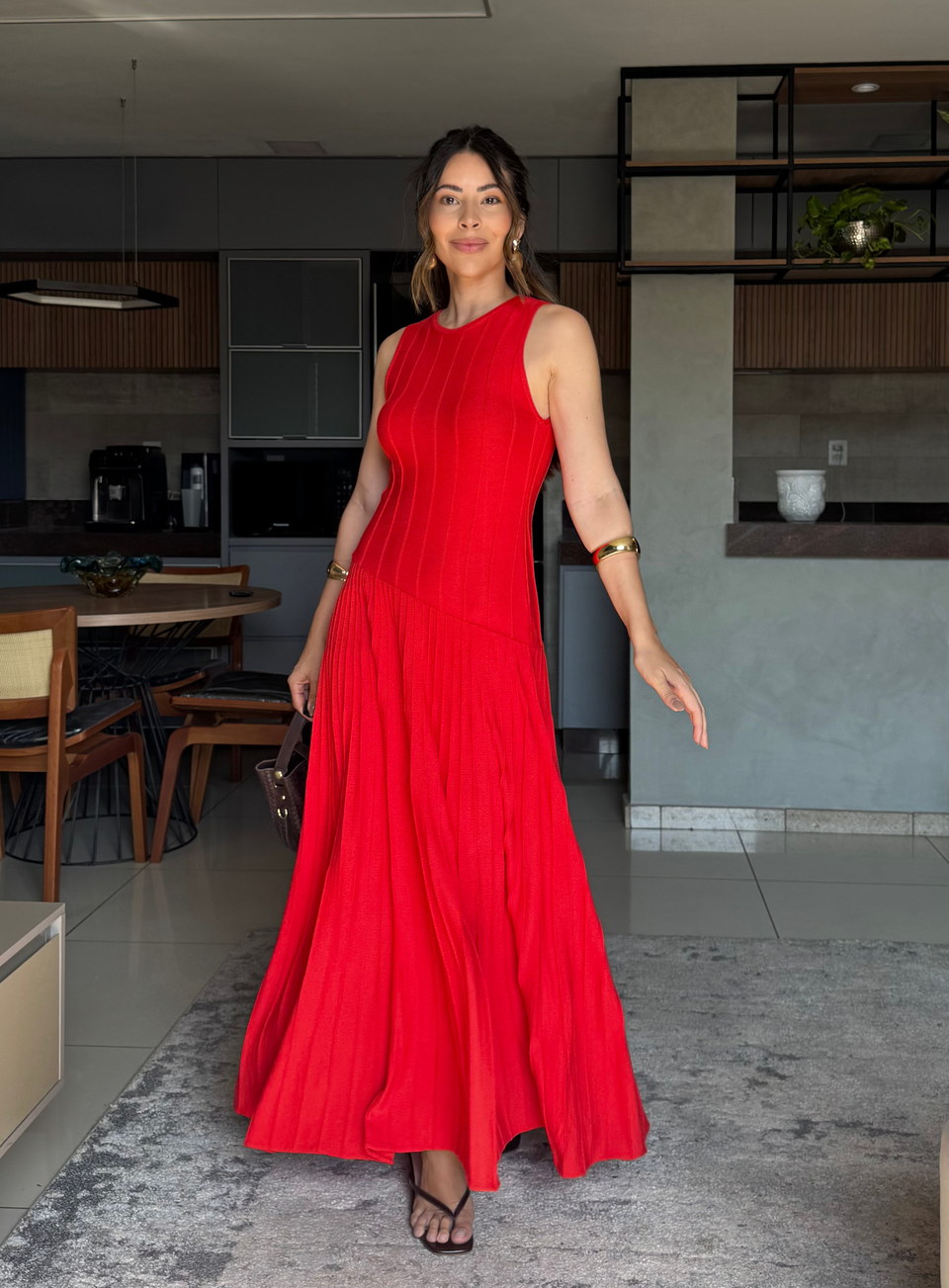 Vestido tricô midi Laís vermelho — Vestidos Malê