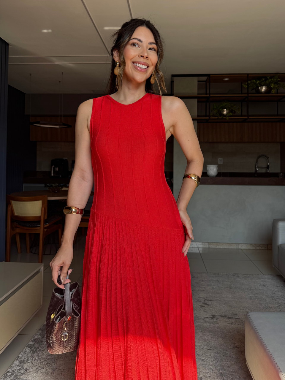 Vestido tricô midi Laís vermelho — Vestidos Malê