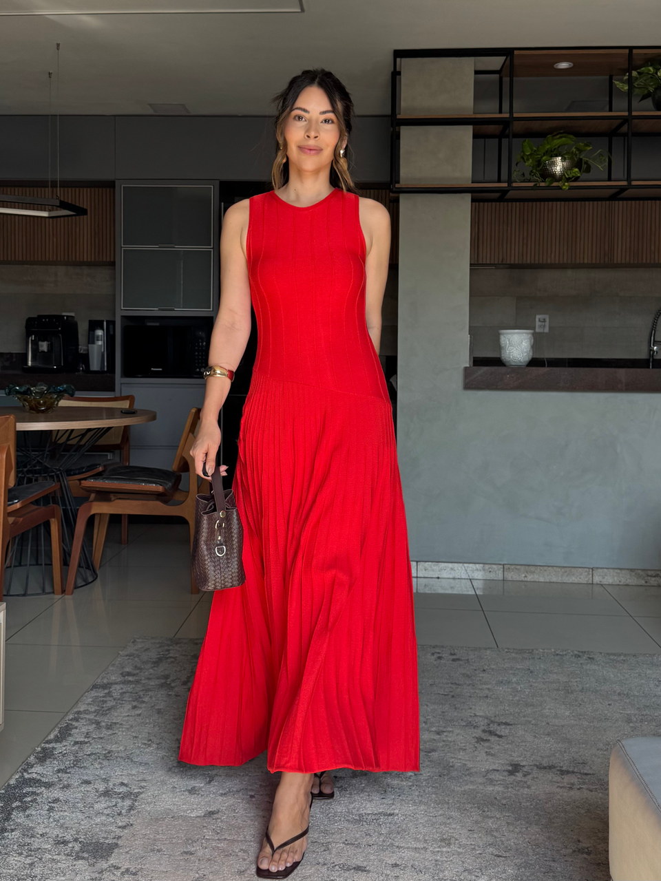 Vestido tricô midi Laís vermelho — Vestidos Malê