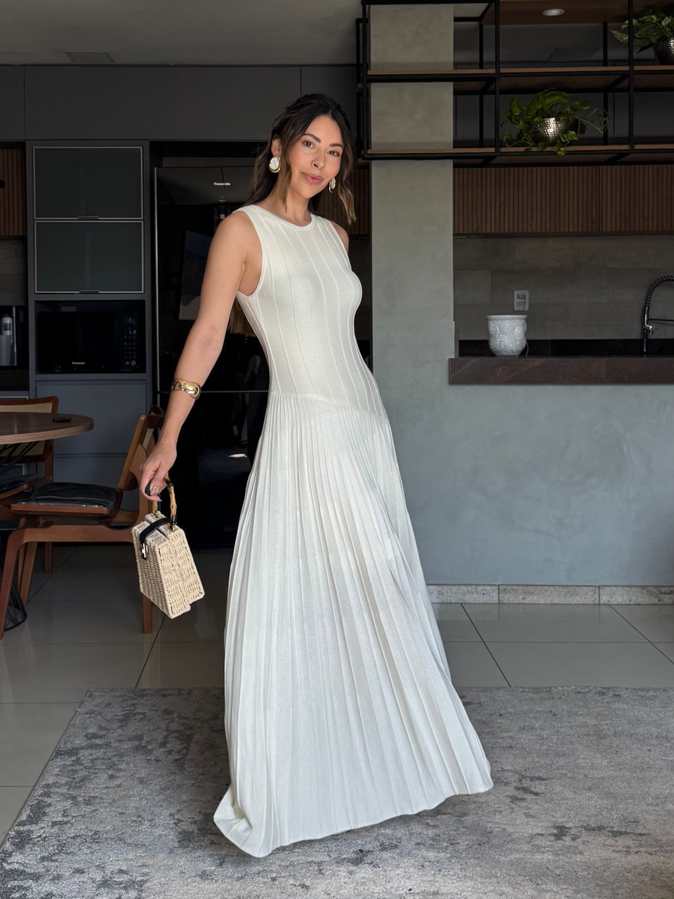 Vestido tricô midi Laís areia — Vestidos Malê