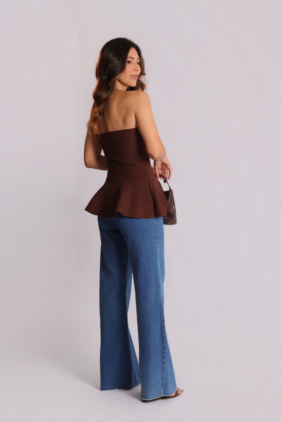 Tomara que caia peplum Elis marrom — Blusas Malê