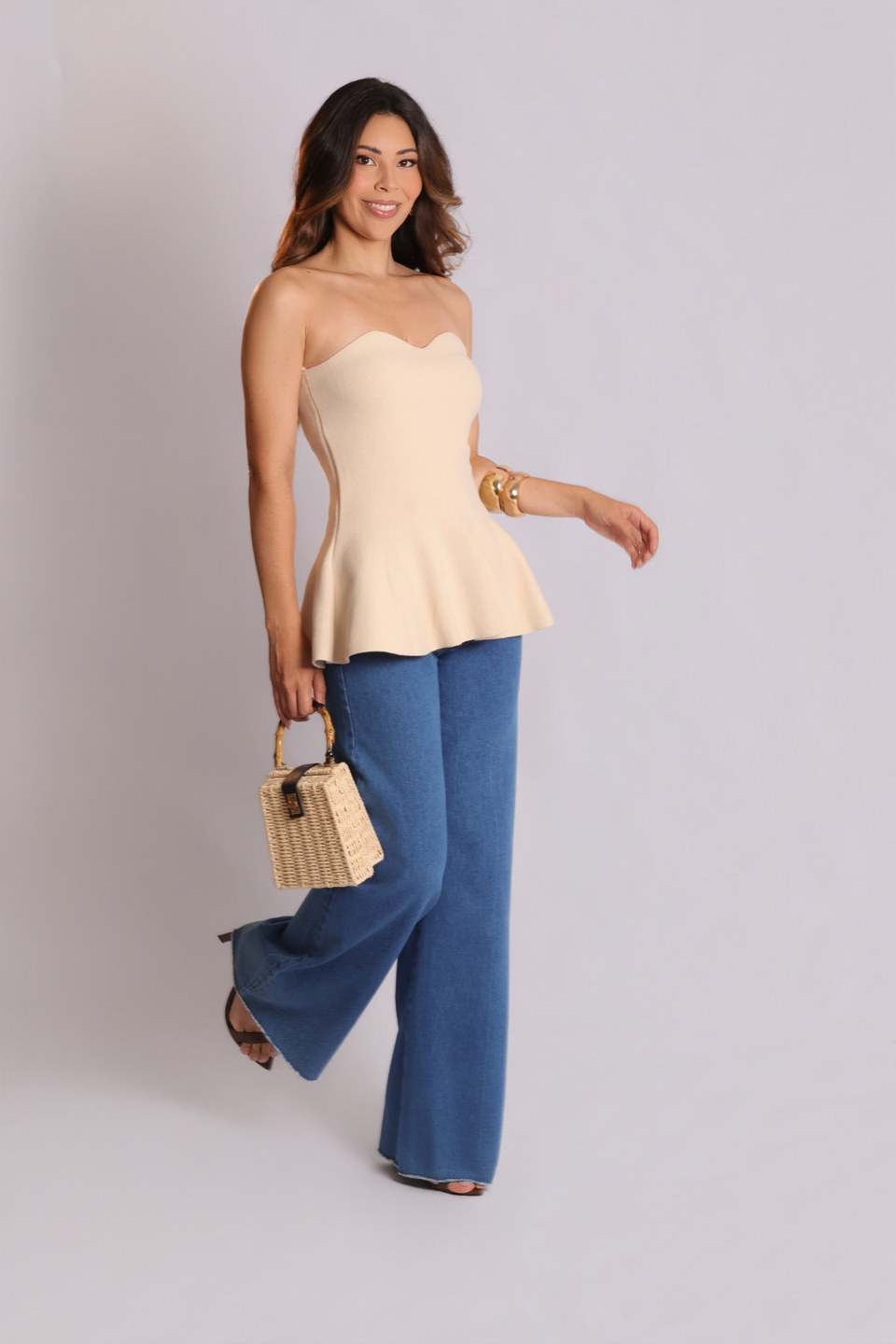 Tomara que caia peplum Elis areia — Blusas Malê