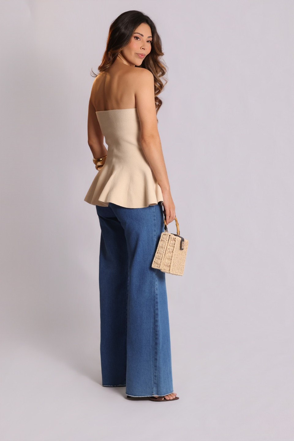 Tomara que caia peplum Elis areia — Blusas Malê