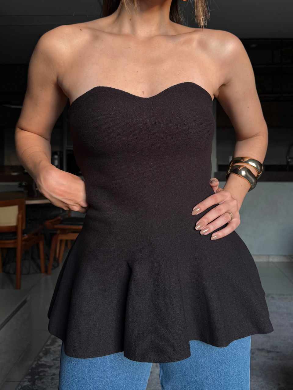 Tomara que caia peplum Elis preto — Blusas Malê